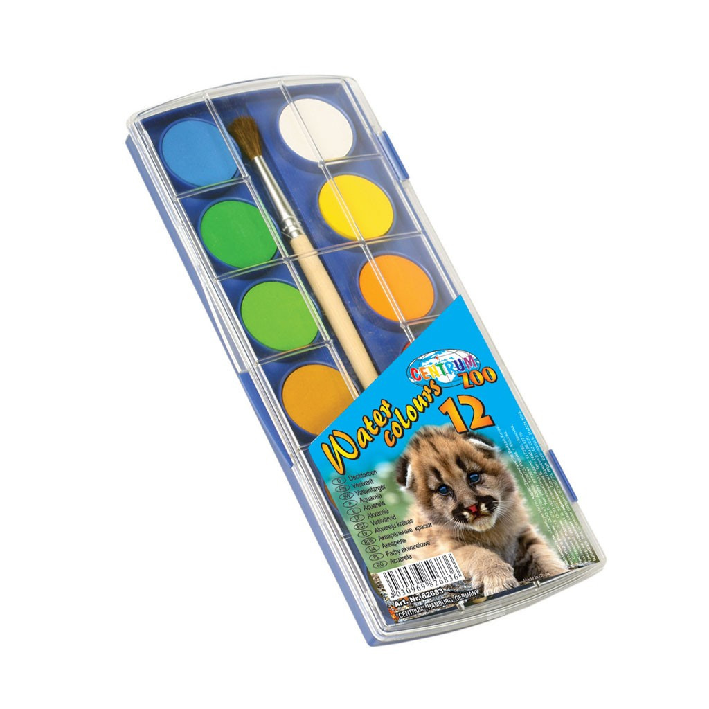 Vodové farby „zoo“, priemer 20 mm, súprava 12 farieb